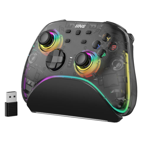 IINE Hecate Transparent Wireless Controller with Charging Dock Black for PC, Mobile, Switch